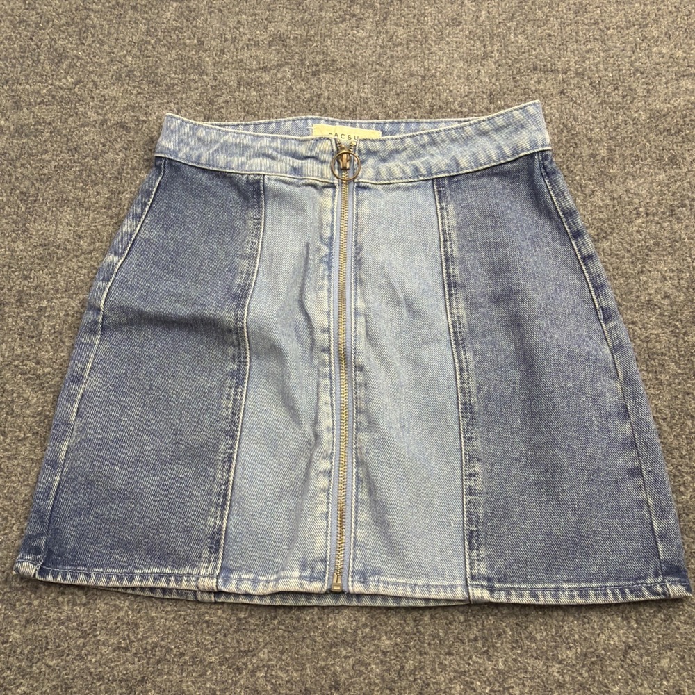 PACSUN Mini Denim‎ Dual Blue Paneled Skirt Two Tone Colorblock Size 24 Zipper